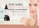 Anti-aging Korean skincare banner με Vitamin C serum, toner, moisturizer και SPF για νεανική και λαμπερή επιδερμίδα