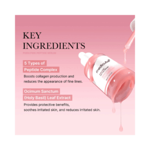 Medicube PDRN Pink Peptide Serum key ingredients including peptide complex and holy basil extract